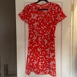 J. Crew red floral printed wrap dress